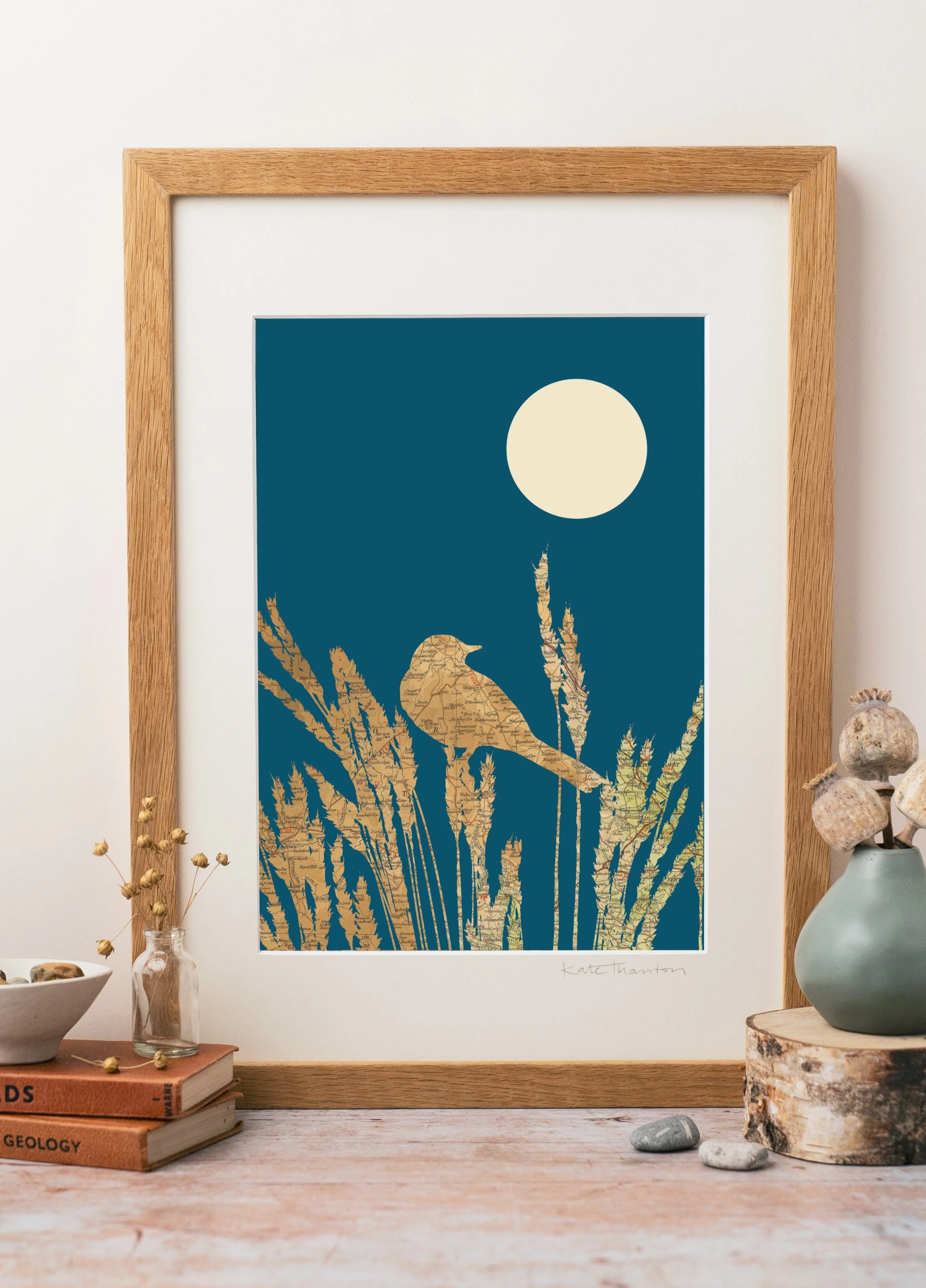 Personalised map art, nature inspired bird art, wagtail design