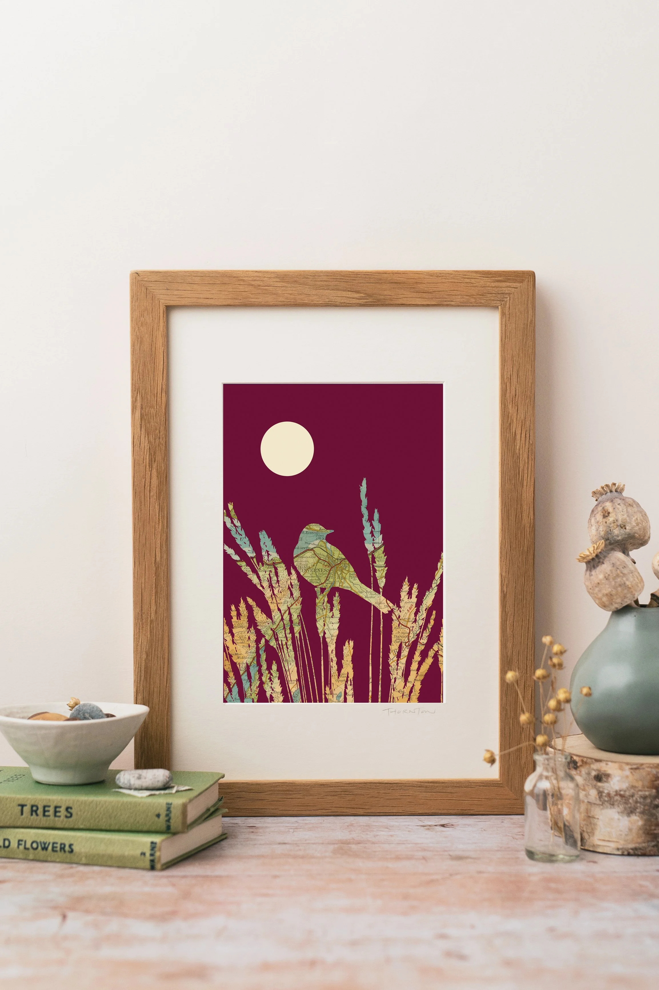 Inverness Wagtail Map Print with burgundy background