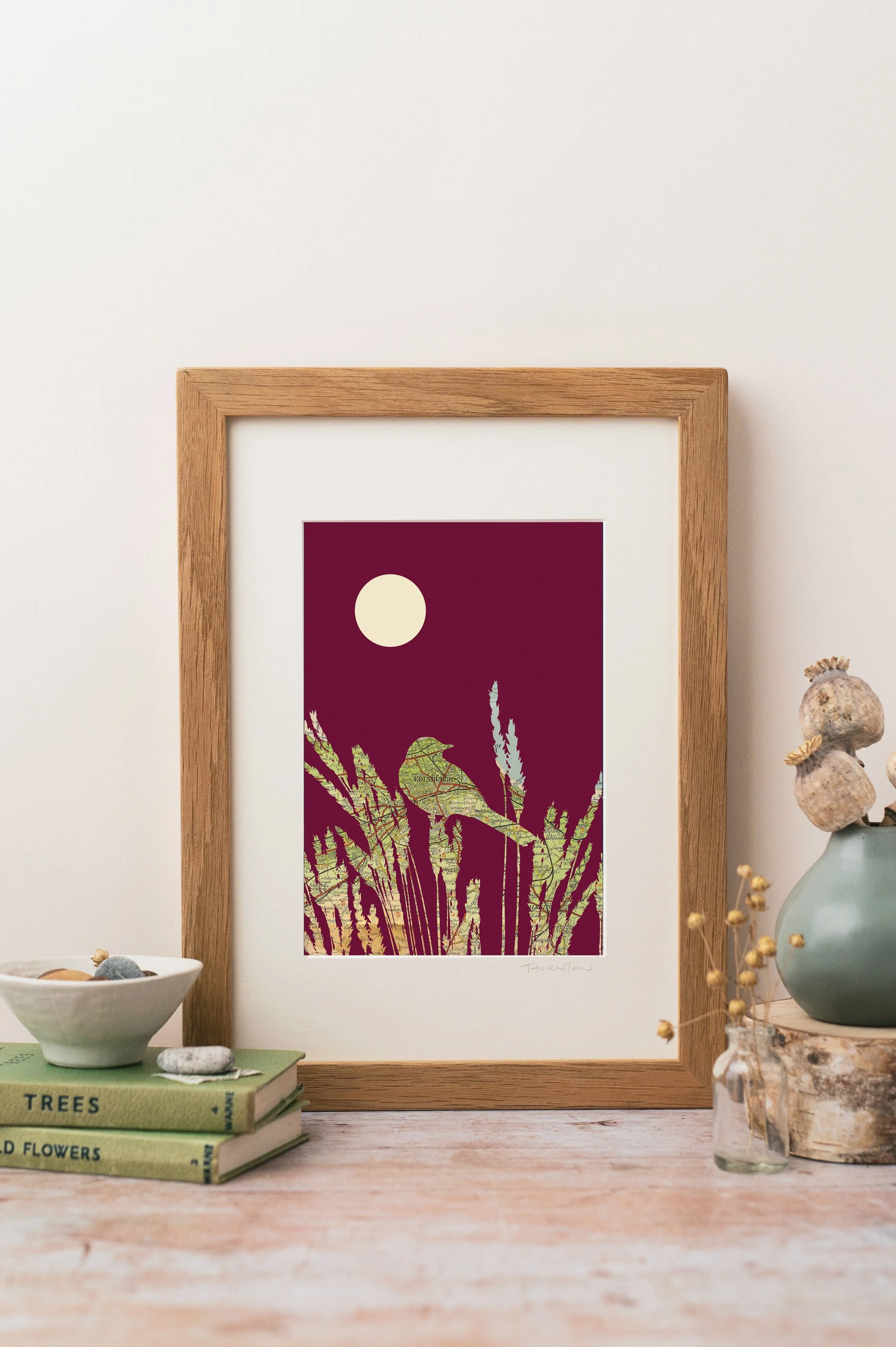 Edinburgh Wagtail A4 Vintage Map Print with burgundy background