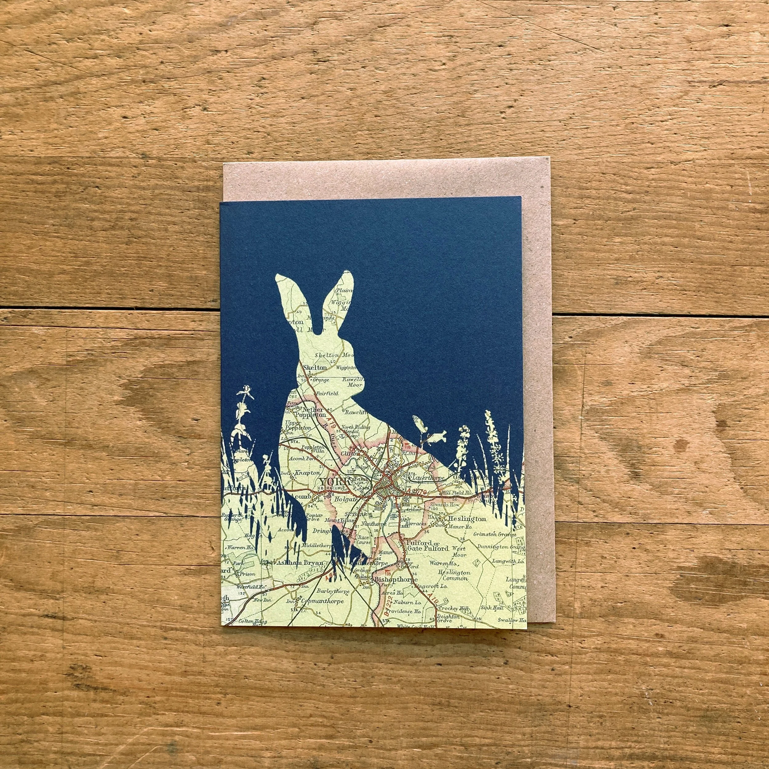 York Hare Card - A collection of five nature inspired map cards featuring the city of York, Robin Hood's Bay. Yorkshire Arboretum and North Yorkshire Moors