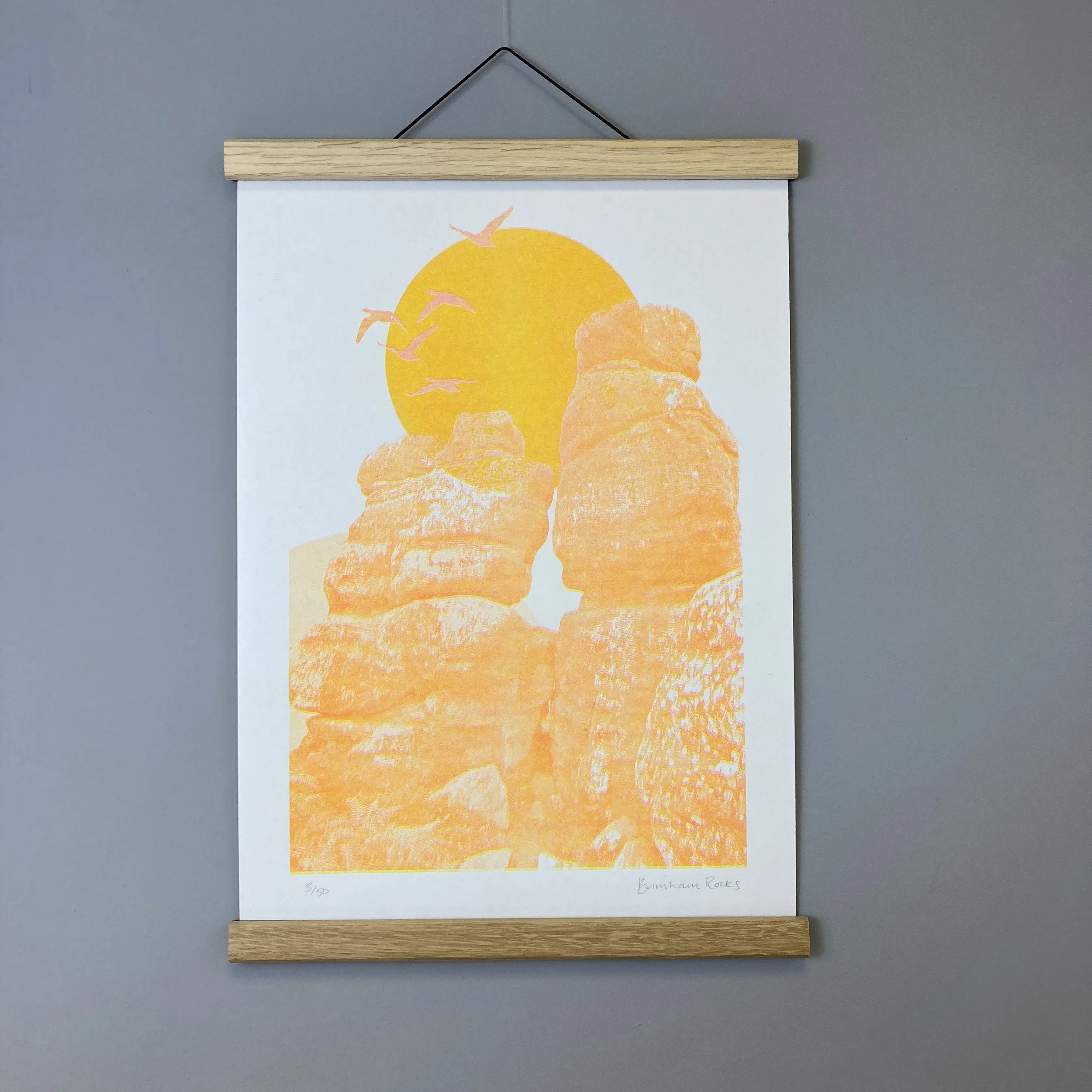 Hand printed two colour risograph of Brimham Rocks in North Yorkshire. A great gift for rock climbers and Yorkshire lovers.