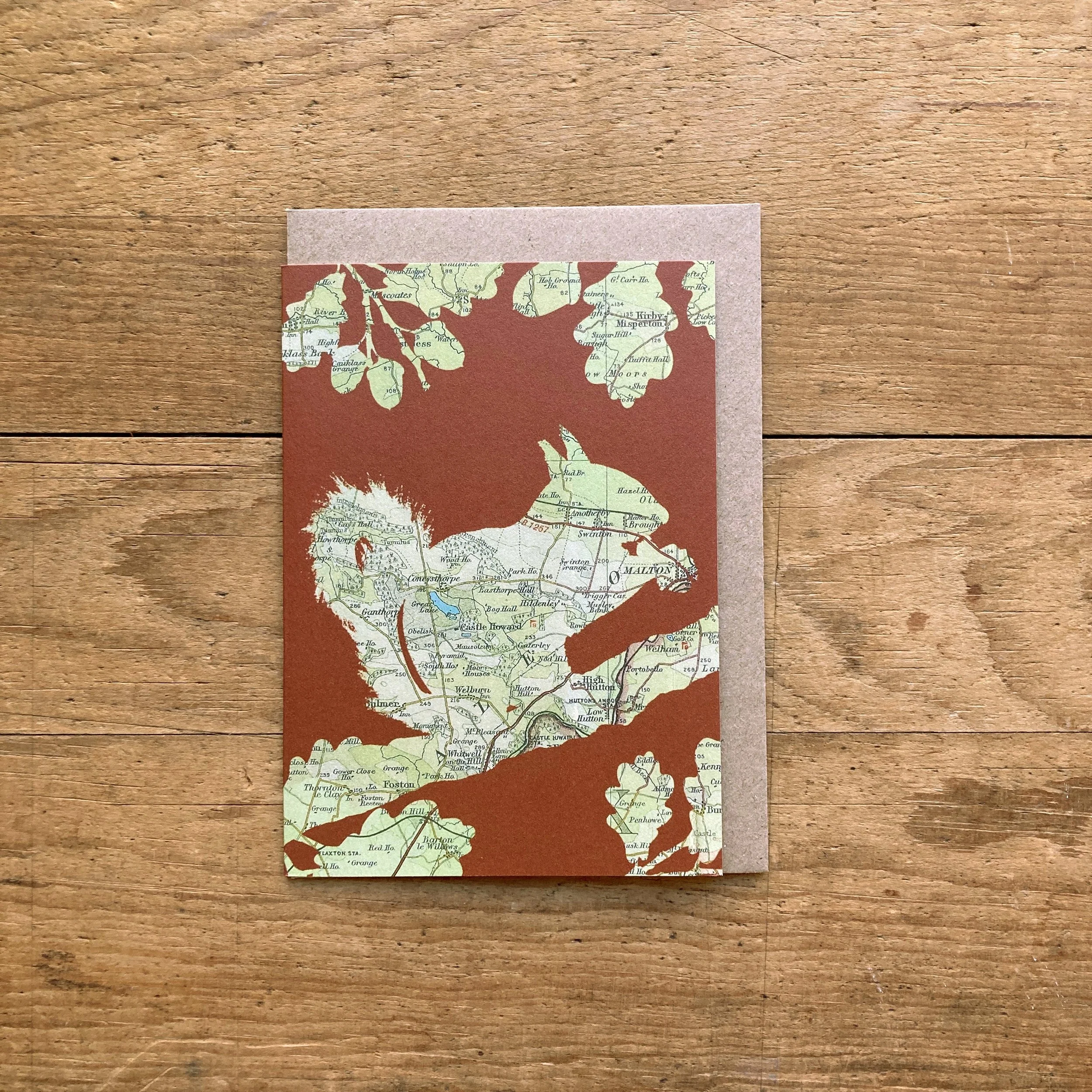 Yorkshire Arboretum Red Squirrel Card - A collection of five nature inspired map cards featuring the city of York, Robin Hood's Bay. Yorkshire Arboretum and North Yorkshire Moors