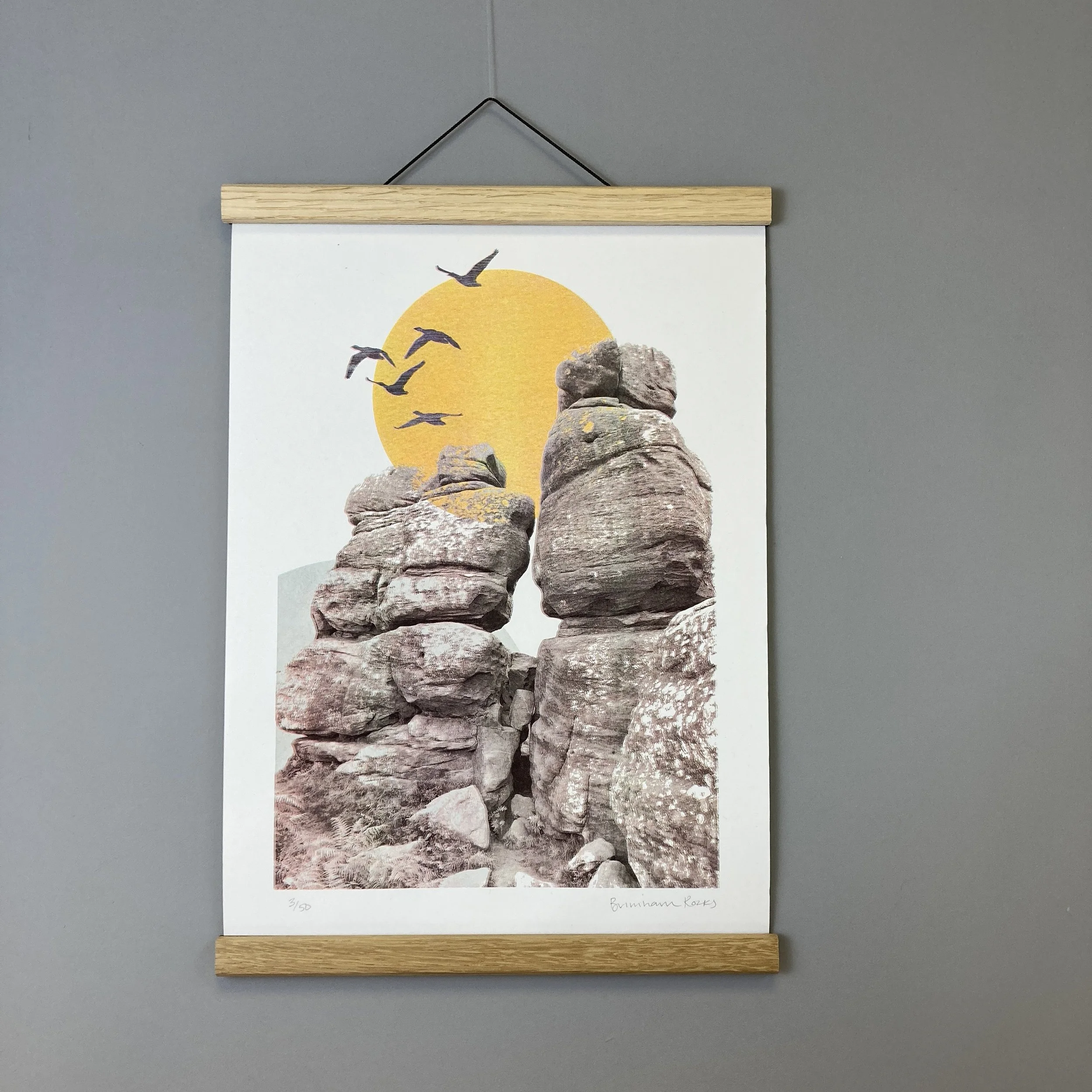 Hand printed four colour risograph of Brimham Rocks in North Yorkshire. A great gift for rock climbers and Yorkshire lovers.