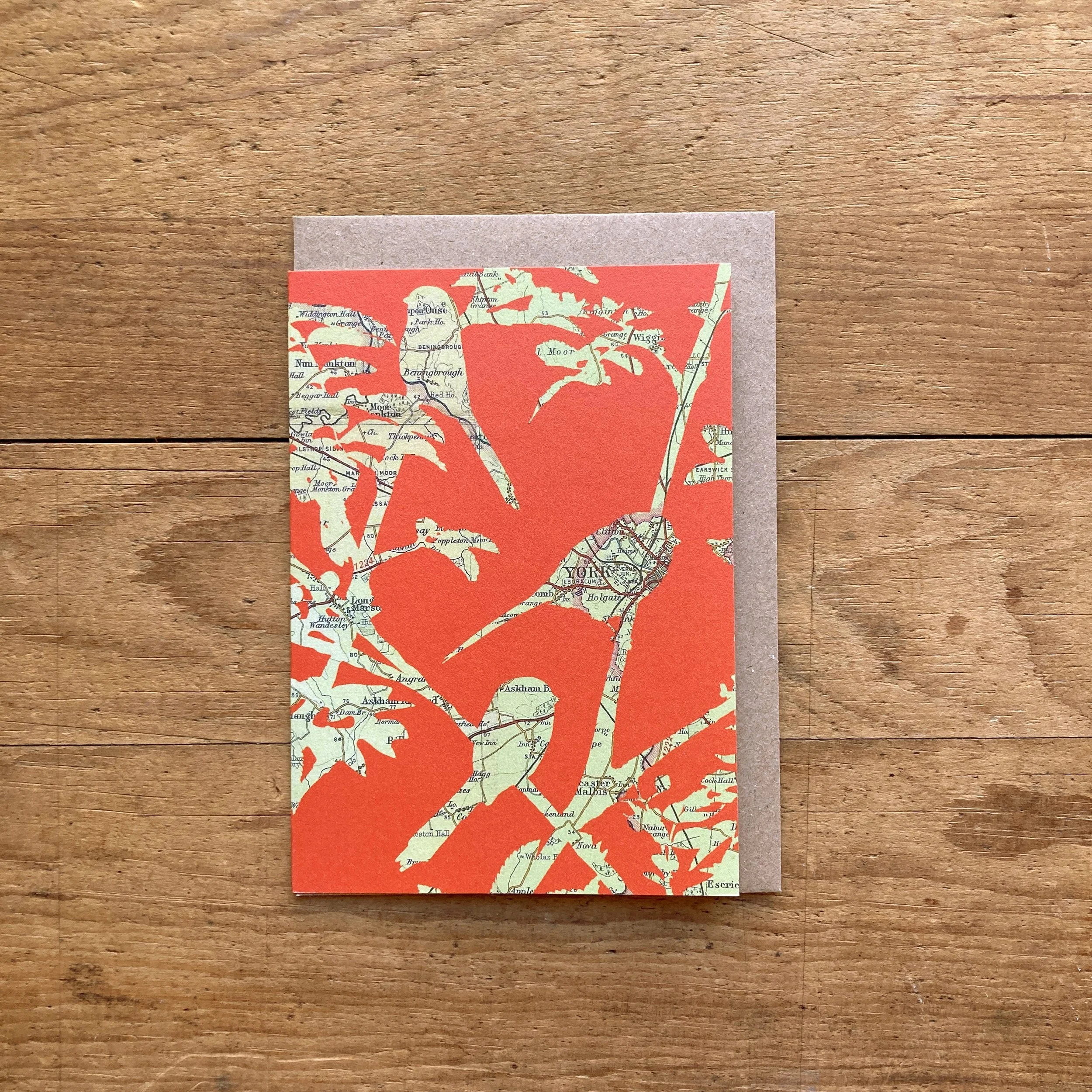 York Long Tailed Tits Card - A collection of five nature inspired map cards featuring the city of York, Robin Hood's Bay. Yorkshire Arboretum and North Yorkshire Moors