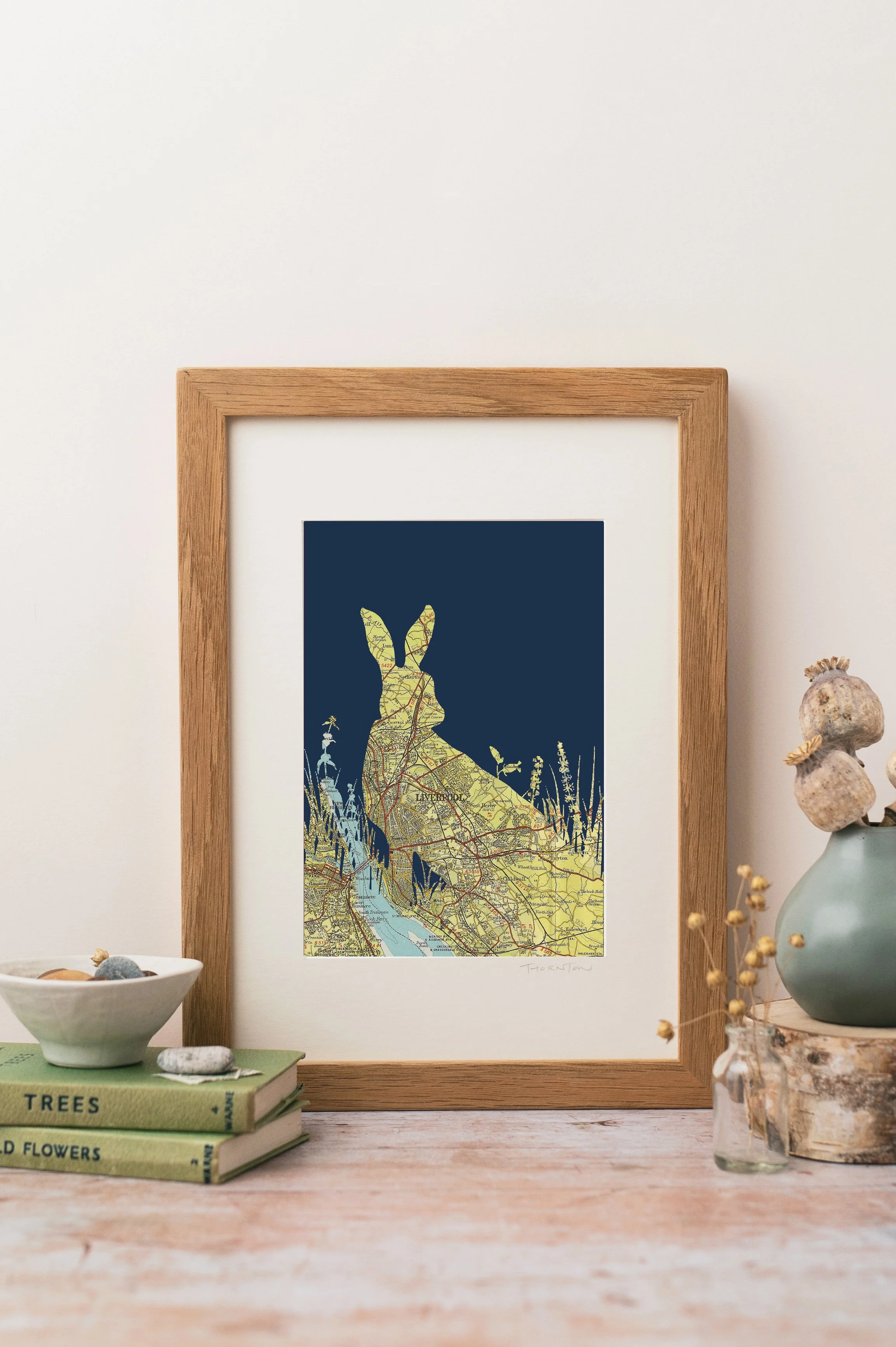 Liverpool Hare A4 map Print on navy background