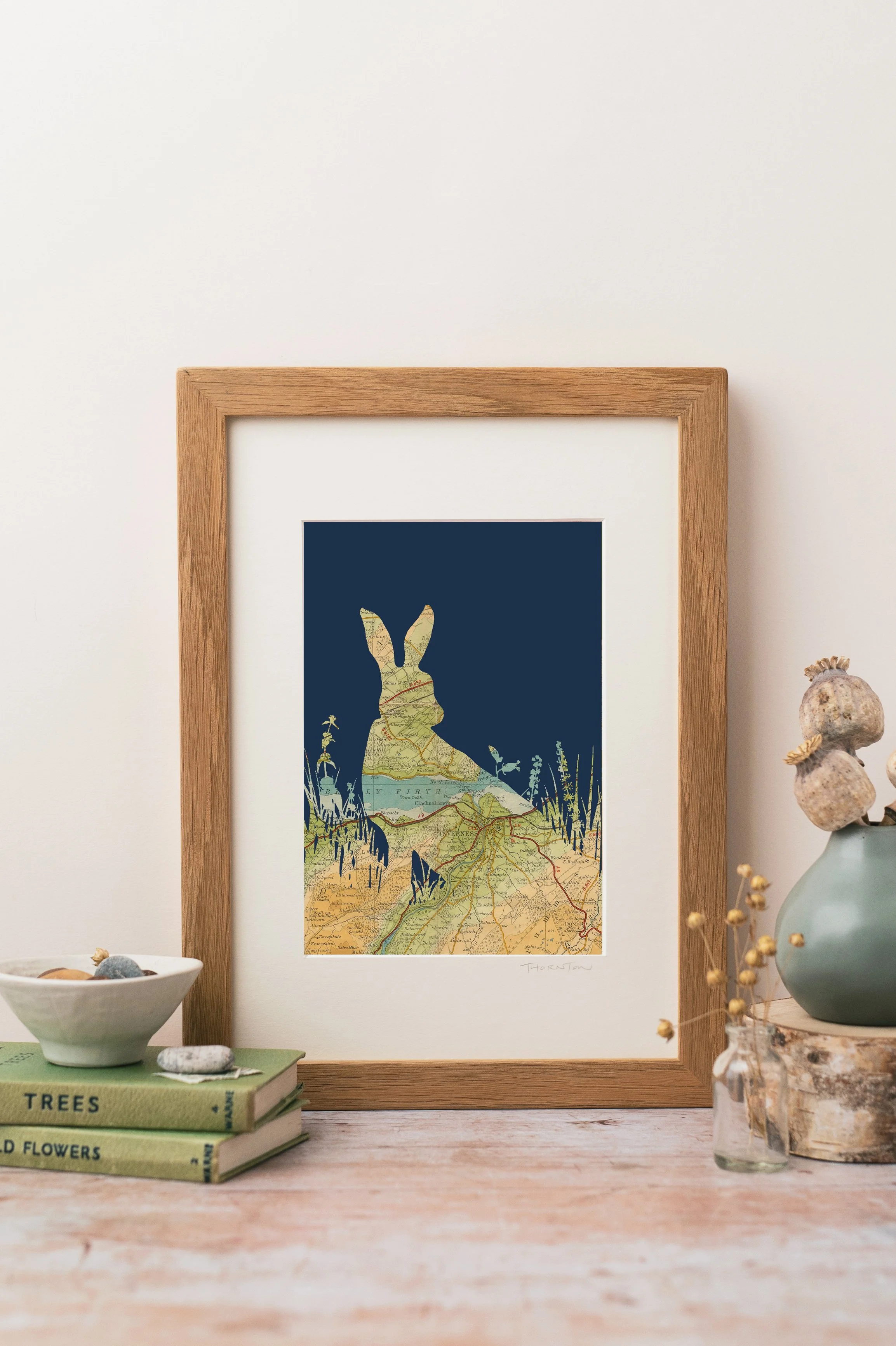 Inverness Map Print, Hare with navy background