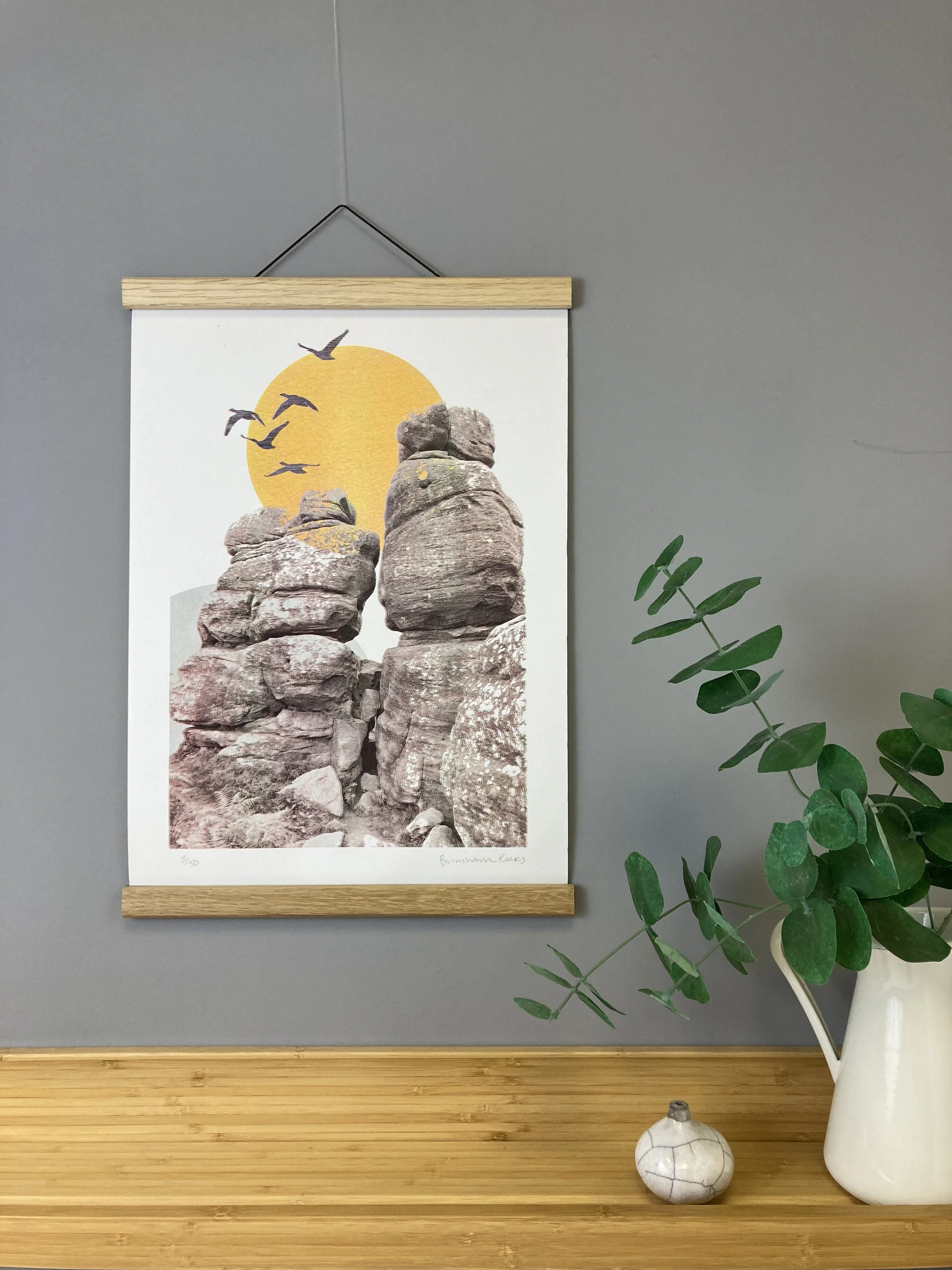 Hand printed four colour risograph of Brimham Rocks in North Yorkshire. A great gift for rock climbers and Yorkshire lovers.