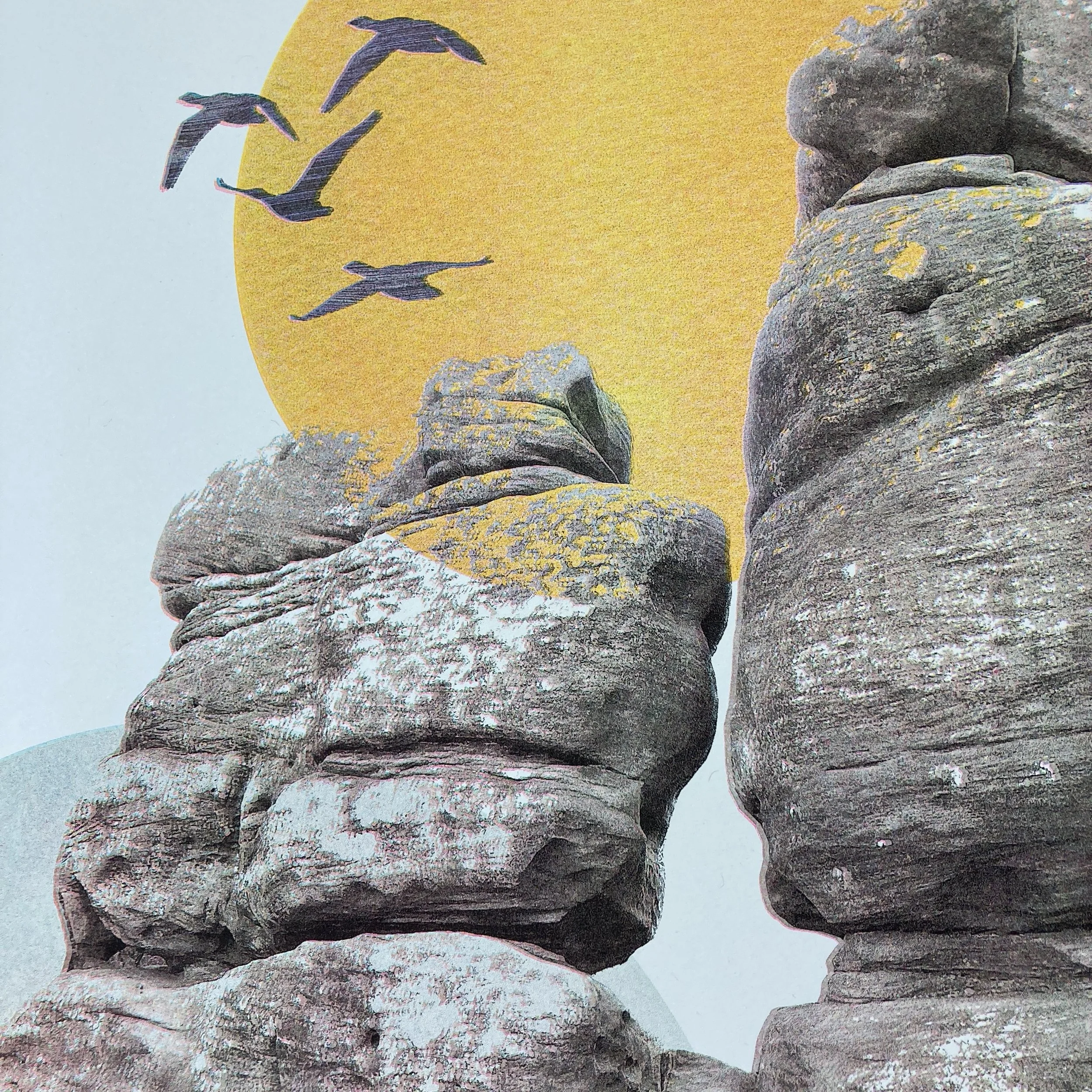 Hand printed four colour risograph of Brimham Rocks in North Yorkshire. A great gift for rock climbers and Yorkshire lovers.