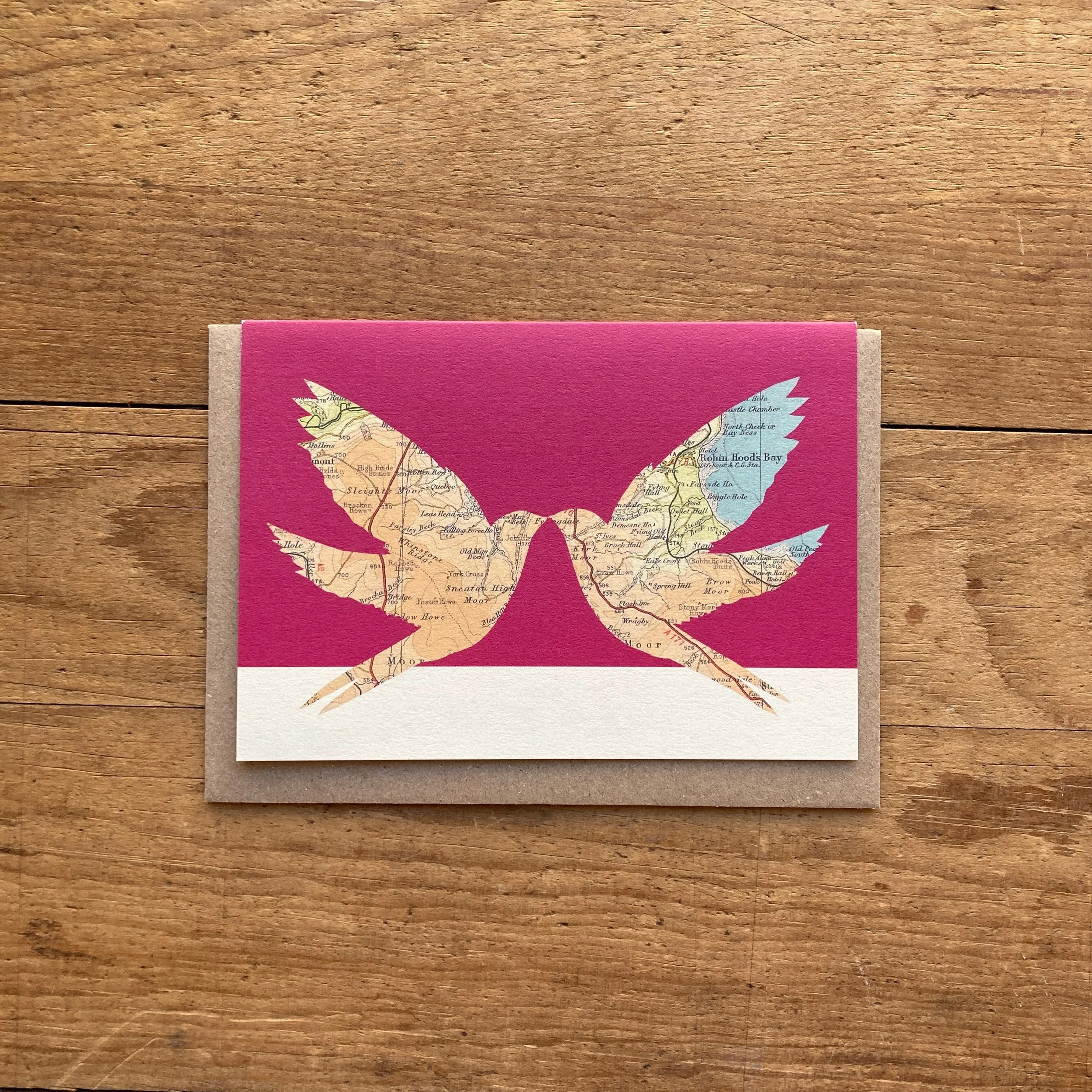 Robin Hoods Bay Swallows Card - A collection of five nature inspired map cards featuring the city of York, Robin Hood's Bay. Yorkshire Arboretum and North Yorkshire Moors