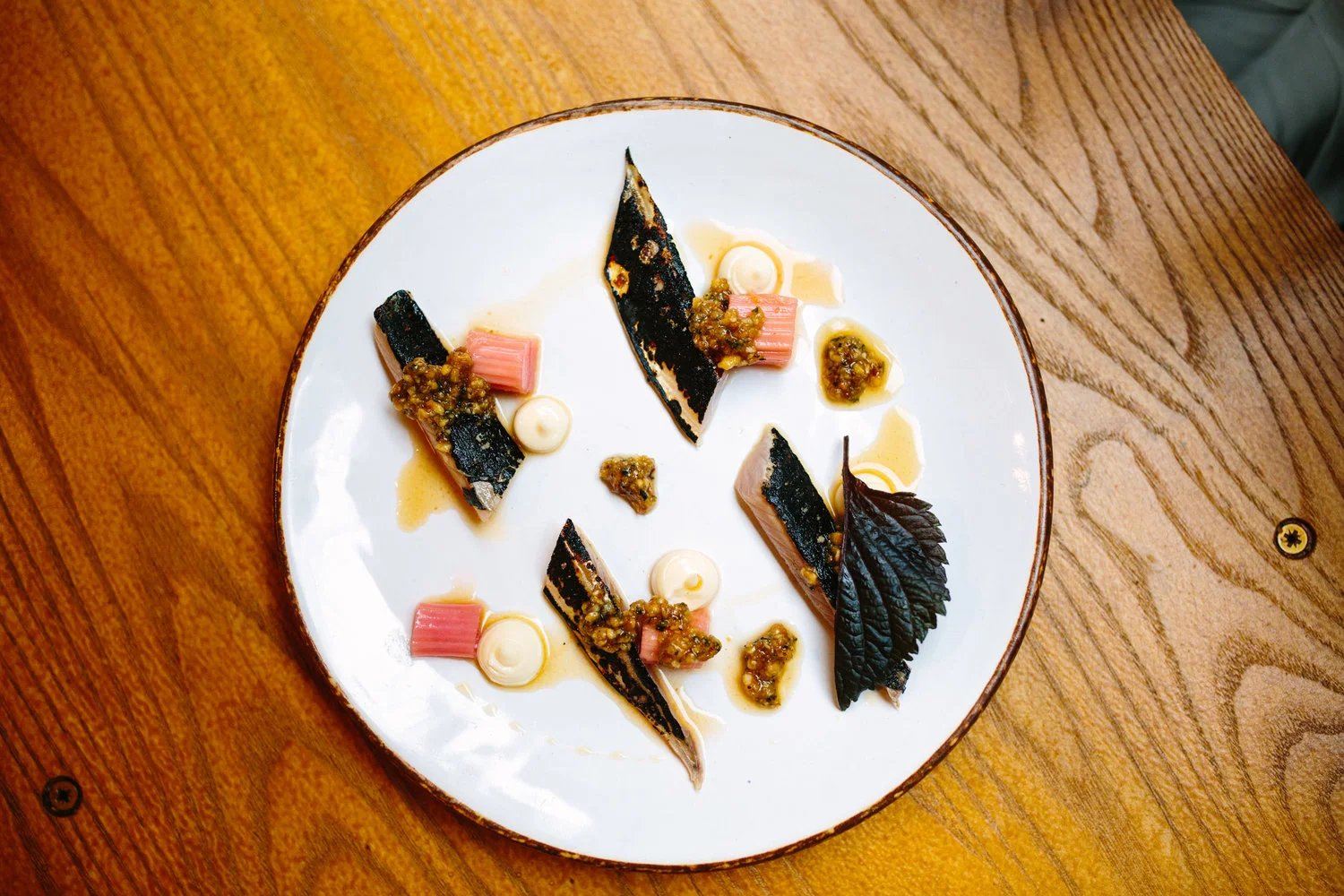 Cornish mackerel, pickled rhubarb