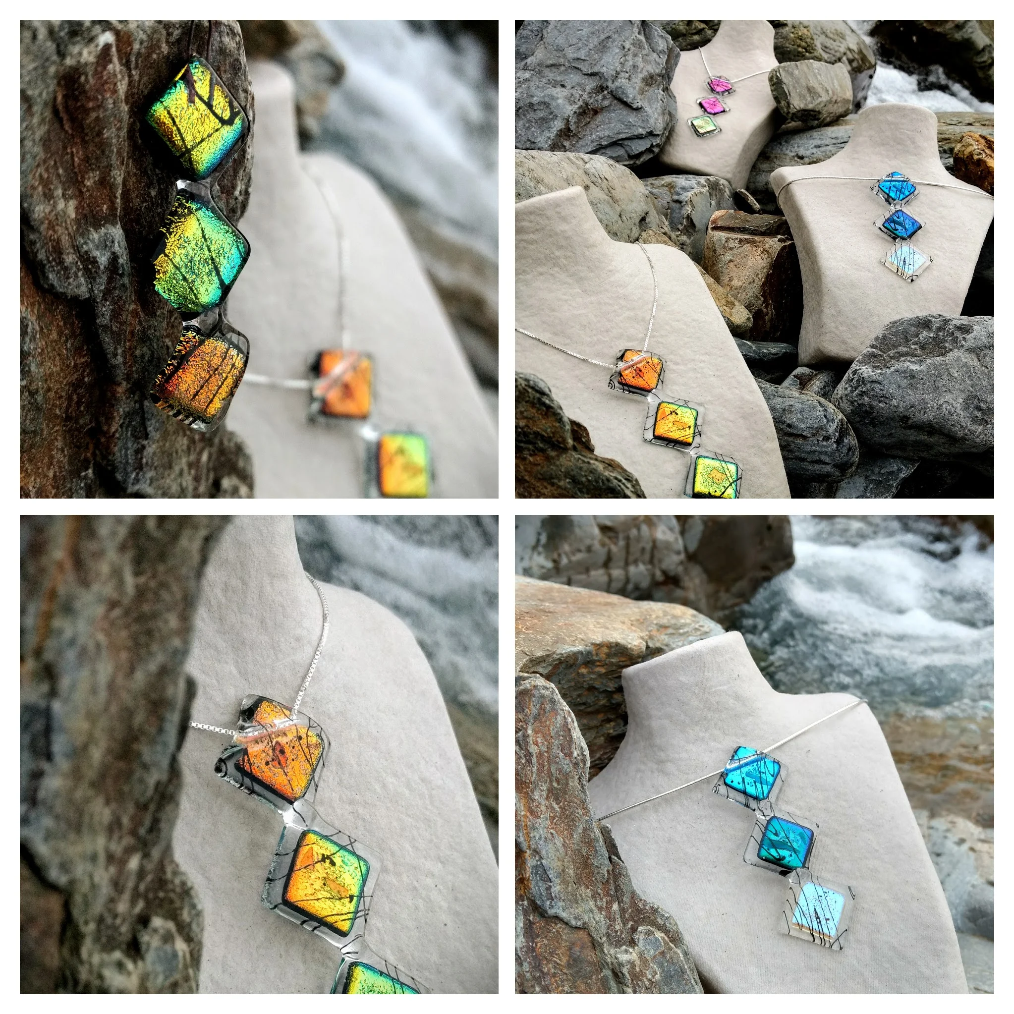 Mere Glass Ghyll Collection Pendant Necklace Autumn Orange Blue Pink Lake District Jewellery Glass