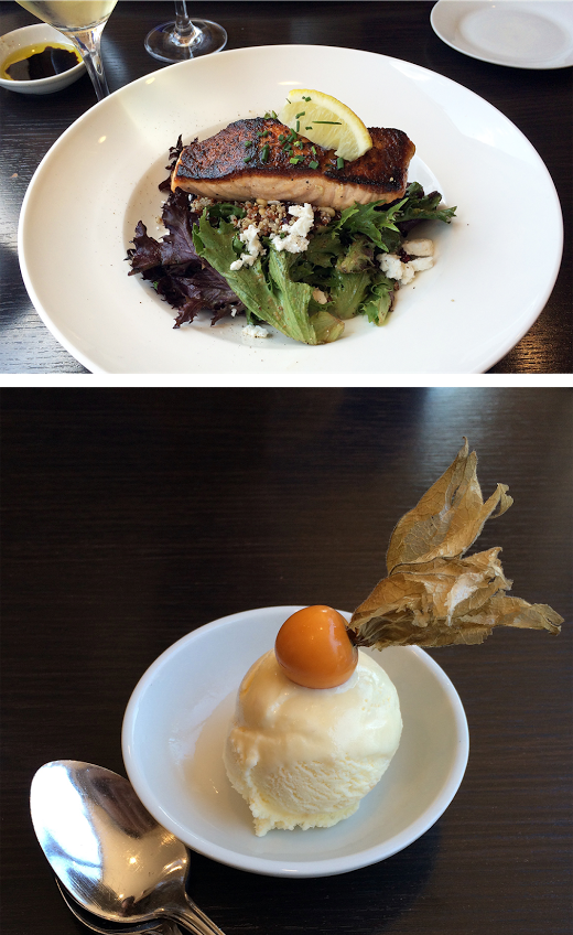 Salmon Dish (above) Roasted Garlic Ice Cream (below)