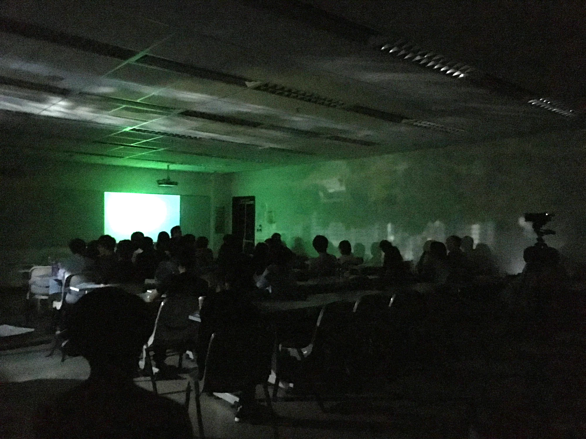 During one October theory class, students presented two essays on architectural phenomenology: An Architecture of the Seven Senses by Juhani Pallasmaa and Atmosphere by Peter Zuthmor. Instead of outlining and explaining the experiential phenomena articulated in the essays purely through written words and PowerPoint. This group of students transformed the typical class room into an temporary blackbox of acoustic and visual experience. They came in an hour early to black out all the windows creating a room size camera obscura with CU campus buildings projected onto the class room walls. Although there were moments of hiccups, nevertheless it was efforts well appreciated.