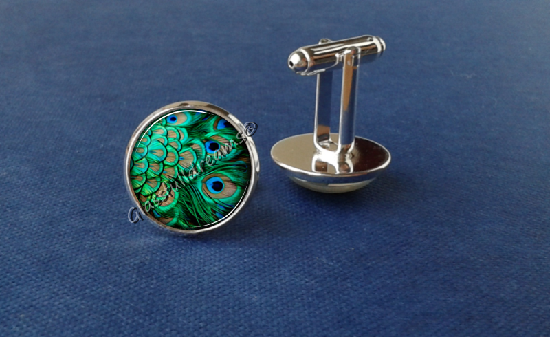 Peacock Cufflinks| Peacock Eye Feather Cuff links| Animals Cufflink| Steampunk Cufflinks| Picture Birds Cufflinks| Groomsmen Gift| Wedding Cufflinks| Purple Turquoise Peacock| Mens Accessory