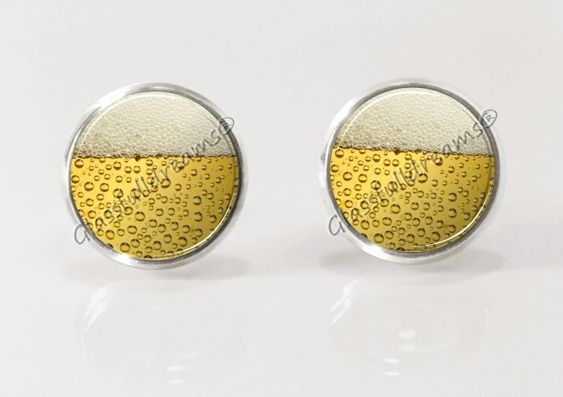 Beer Post Earrrings| Nature Jewelry| Glass Earrings| Picture Earrings| Alcohol Earrings| Beer Jewelry| Beer Lovers Gifts| Beer Stud Earrings| Co2 Drink