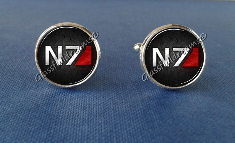 N7 Mass Effect Cufflinks| Paragon Renegade| Glass Jewelry| Automotive| Picture Modern Cufflinks| Minimalistic Motif Design| Old Vintage| Man Gift| Man Accessories| Groomsman Gift| Wedding Cufflinks