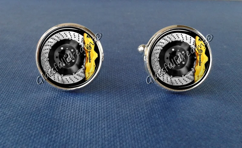Yellow Brake Disc Brembo Cufflinks| Break Discs Cufflinks| Silver Break| Automotive Car Jewelry| Men gift| Photo Cufflinks| Minimalistic Modern Wedding| Made in UK