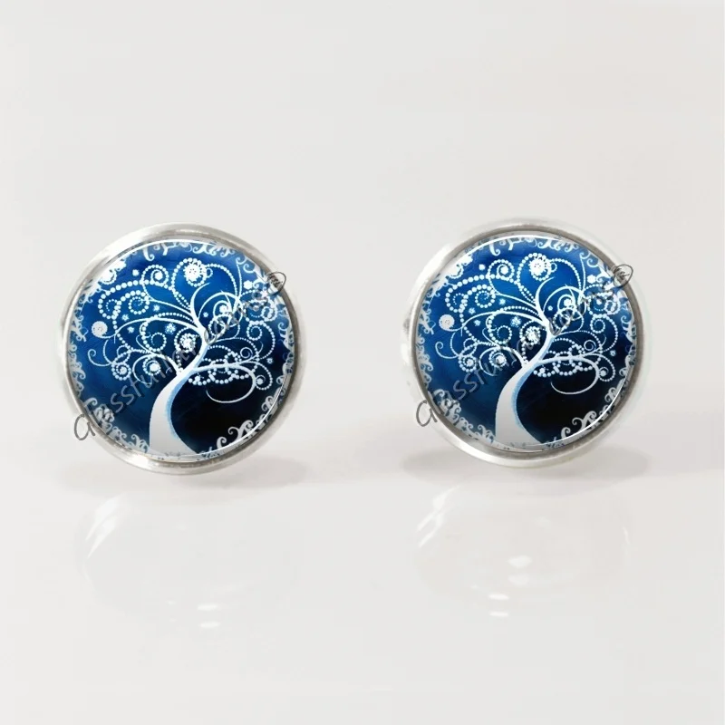 Blue winter tree of life post earrings — Glassfulldreams Shop