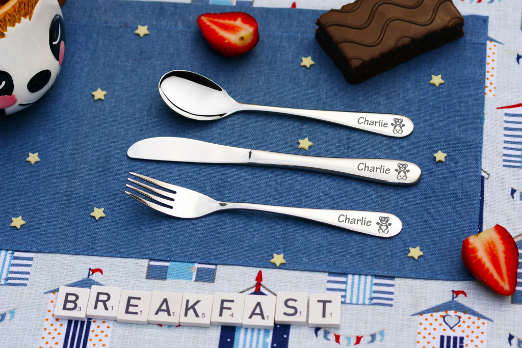 Personalised Engraved Kids Childrens Cutlery Set Birthday Gift