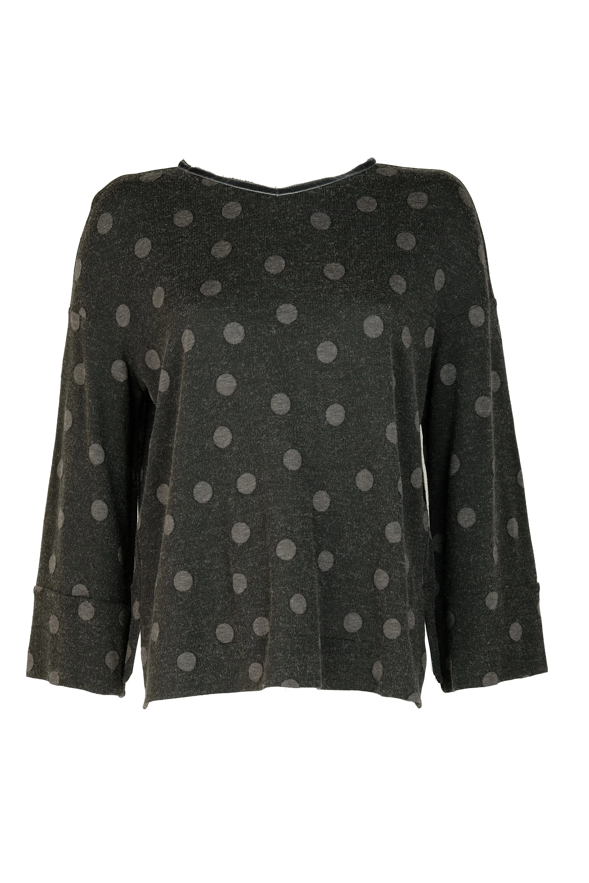 Blusa in maglia a pois misto viscosa e lana color antracite