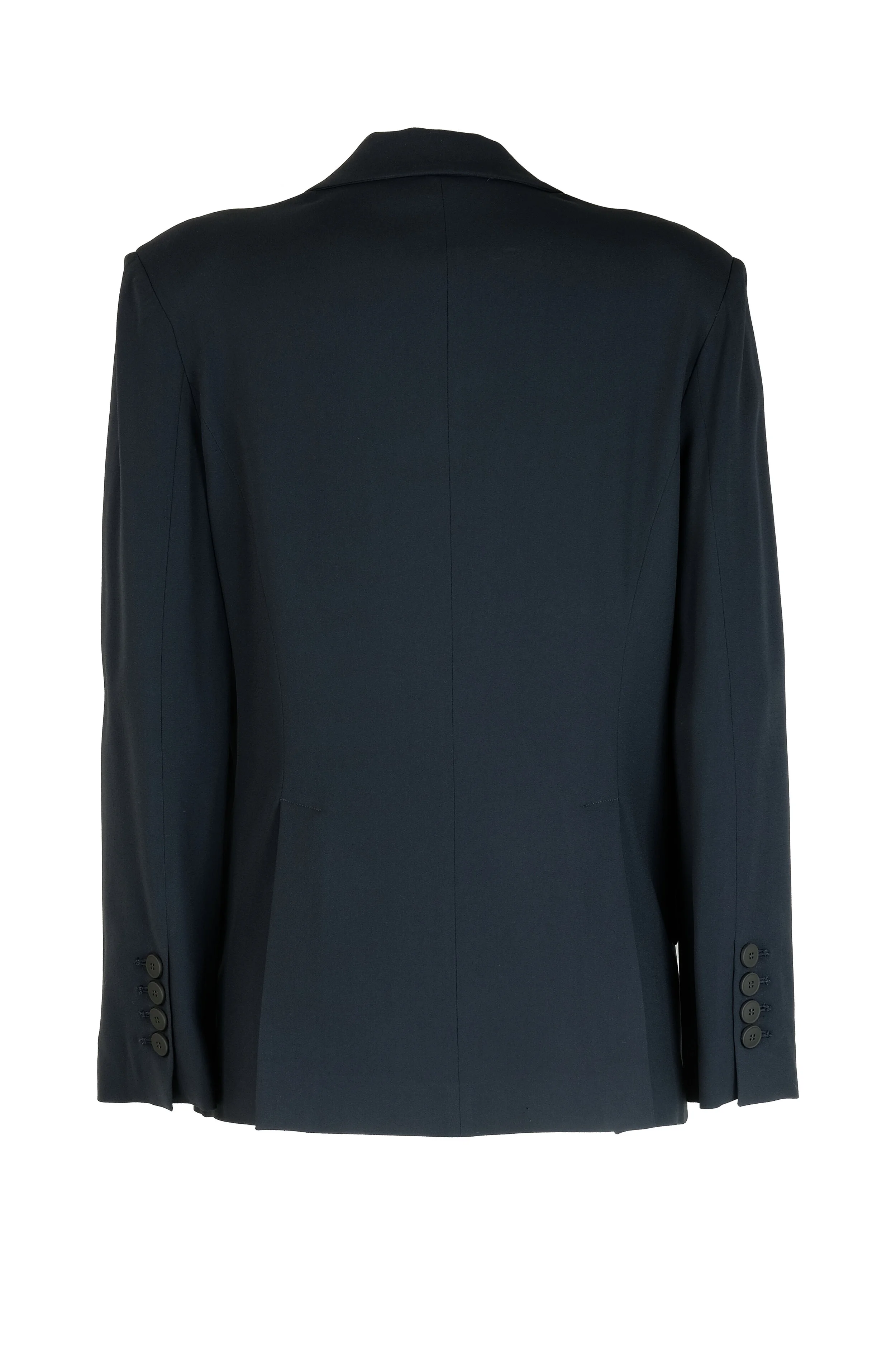 giacca blu in cady misto acetato e viscosa stretch con fodera a pois bianca e nera