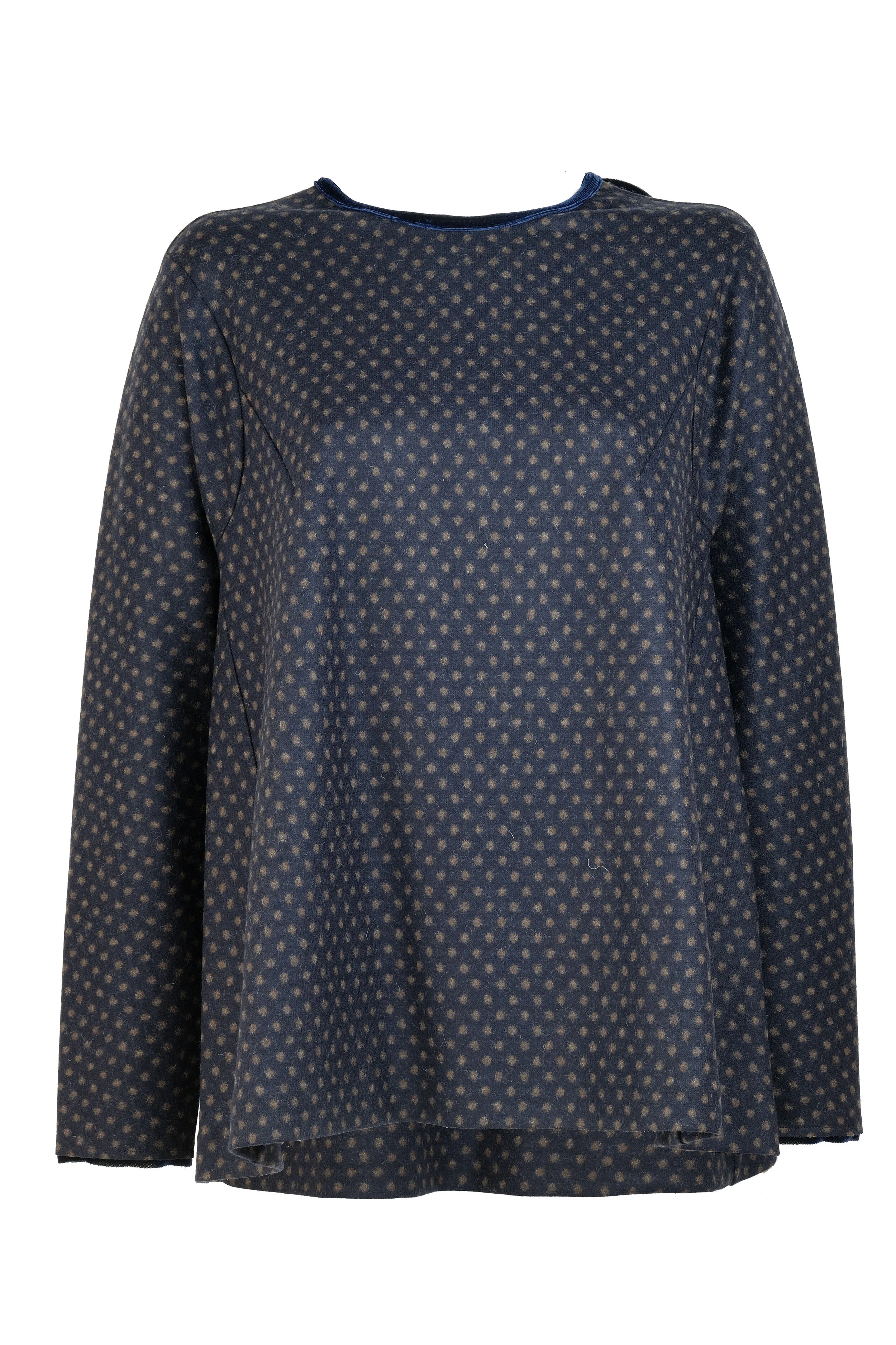 Blusa ampia in felpa misto lana con motivo a pois blu