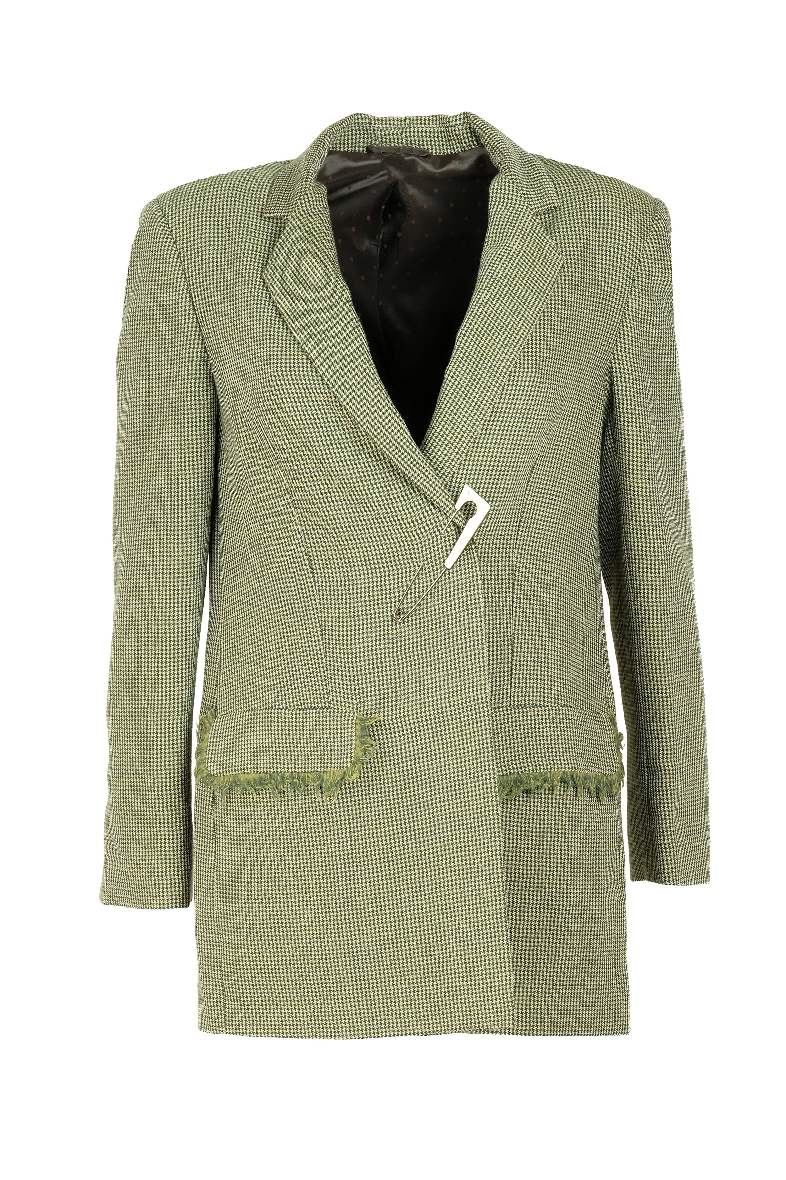 Giacca in flanella di lana vergine e viscosa con micro motivo a pied de poule verde