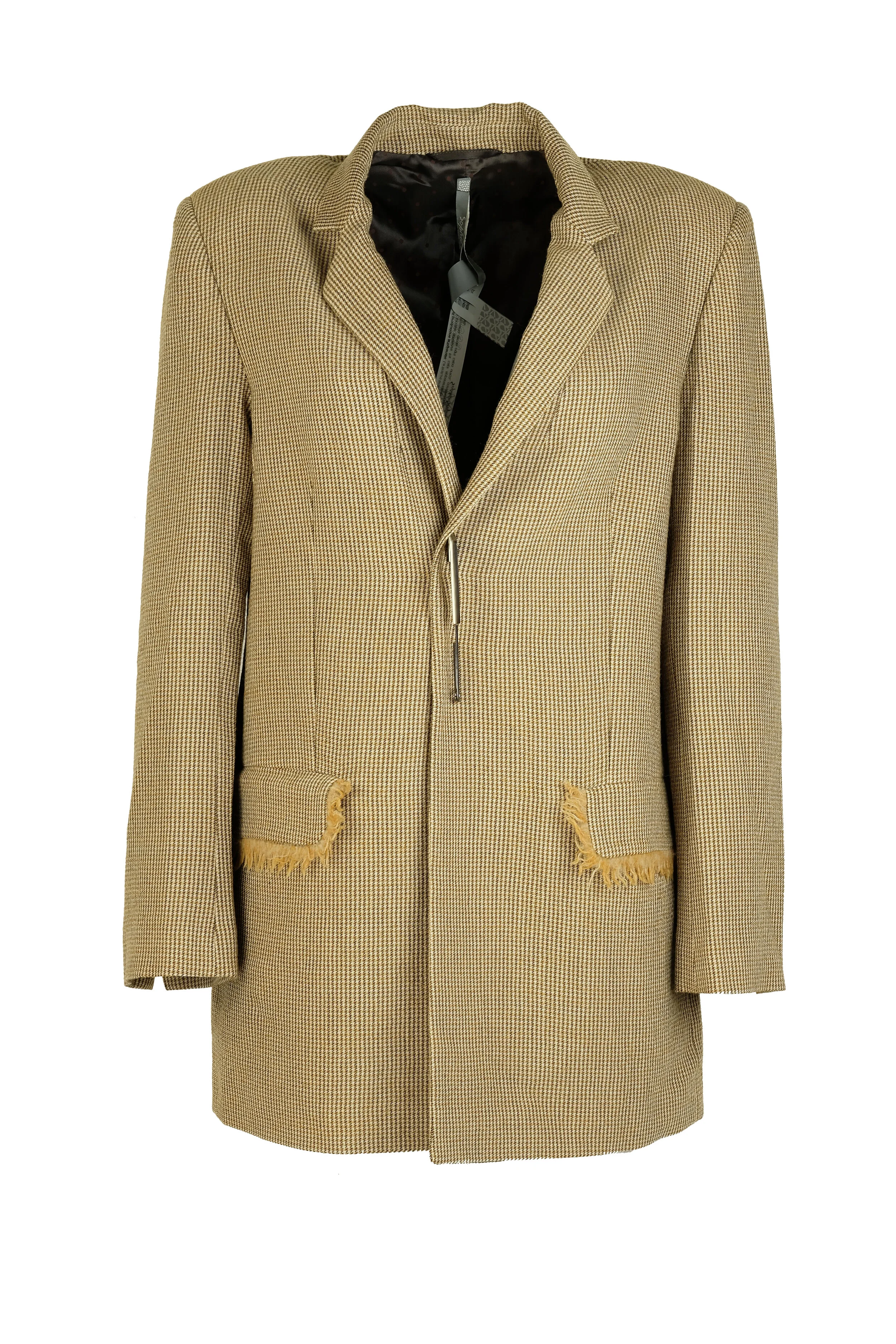 Giacca in flanella di lana vergine e viscosa con micro motivo a pied de poule color senape