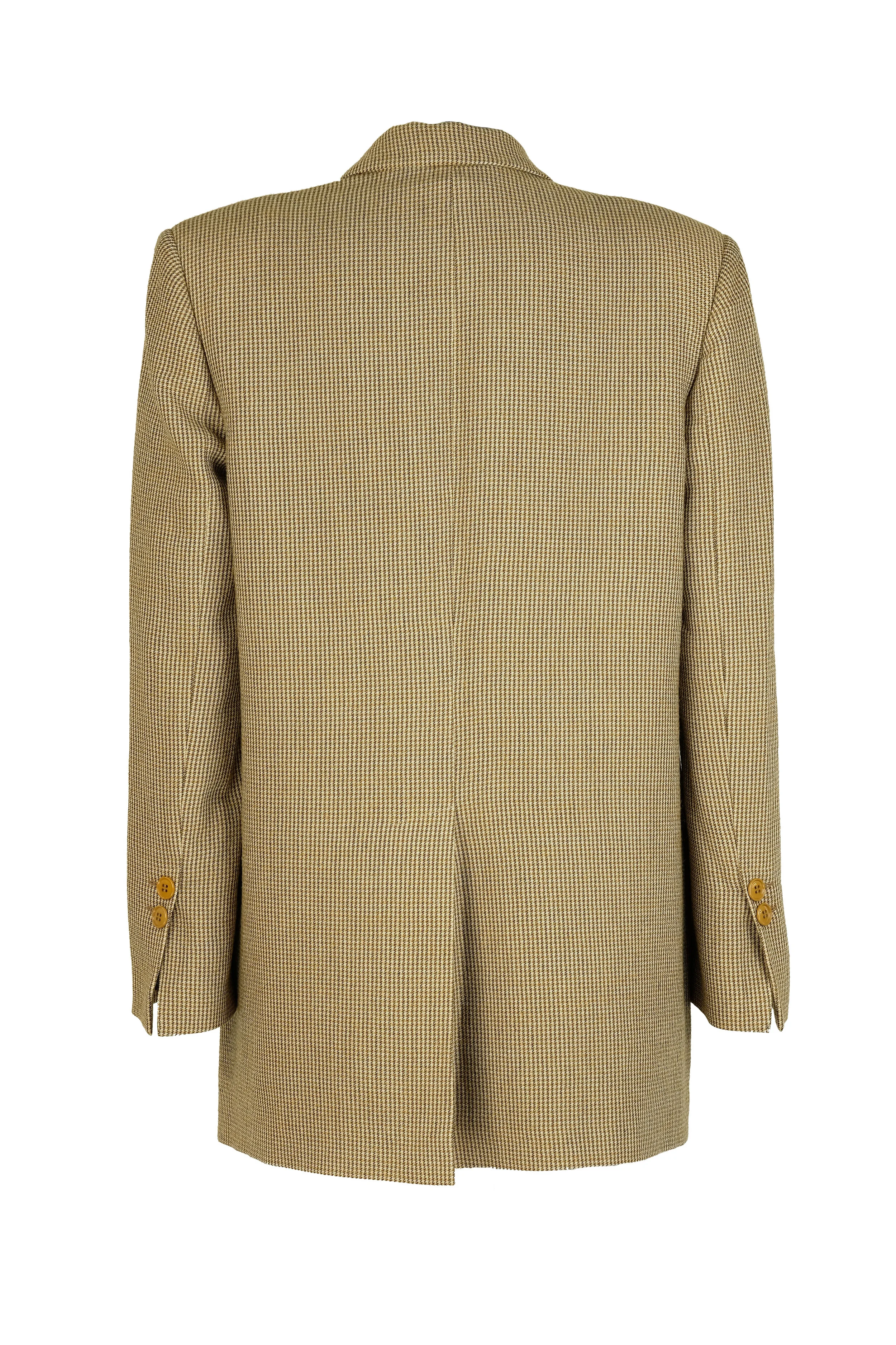 Giacca in flanella di lana vergine e viscosa con micro motivo a pied de poule color senape