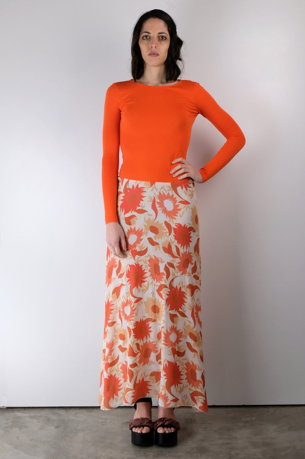 Abito lungo in jersey di cotone e modal stretch e gonna in viscosa con  stampa floreale Bergamo — SOPHIE STIQUE