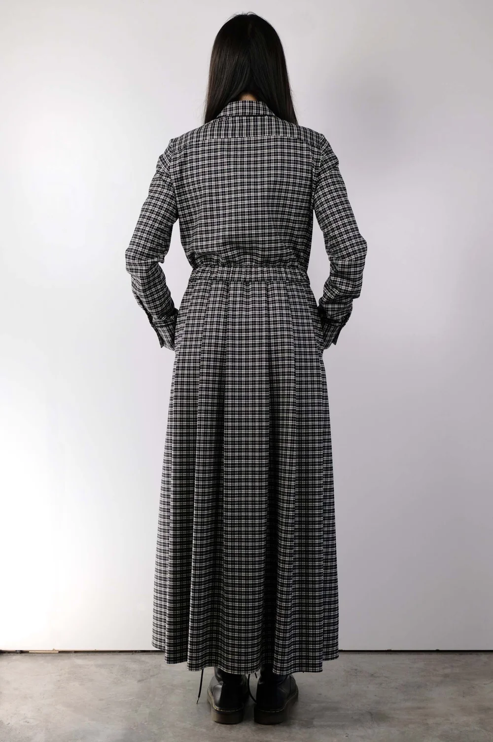 Tartan Abito Scozzese Grigio Abito Lungo In Lana Vergine Stretch E