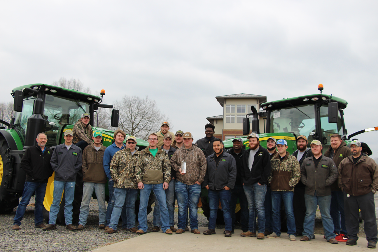 CUTLINE: ASU-Beebe’s John Deere Agriculture Technology program recently won the 2018 “College of Tomorrow” Award from John Deere. Pictured, from left: Shawn Taillon, department head and instructor, Jacob Ashcraft, Tre Maxwell, Jacob Kayser, Luke Skipper, Norman Collins, AJ McClung, Hunter James, Kyle Nance, Braeden Beliew, Craig McCoy, Kiylin Taylor, Eric Vargas, Kenvonte Jackson, Daniel Noble, Nickolus Kearns, Cody Stroud, Cole Brumley, Alex Hughes, instructor Stephen Yokley, and Michael Bonecutter.