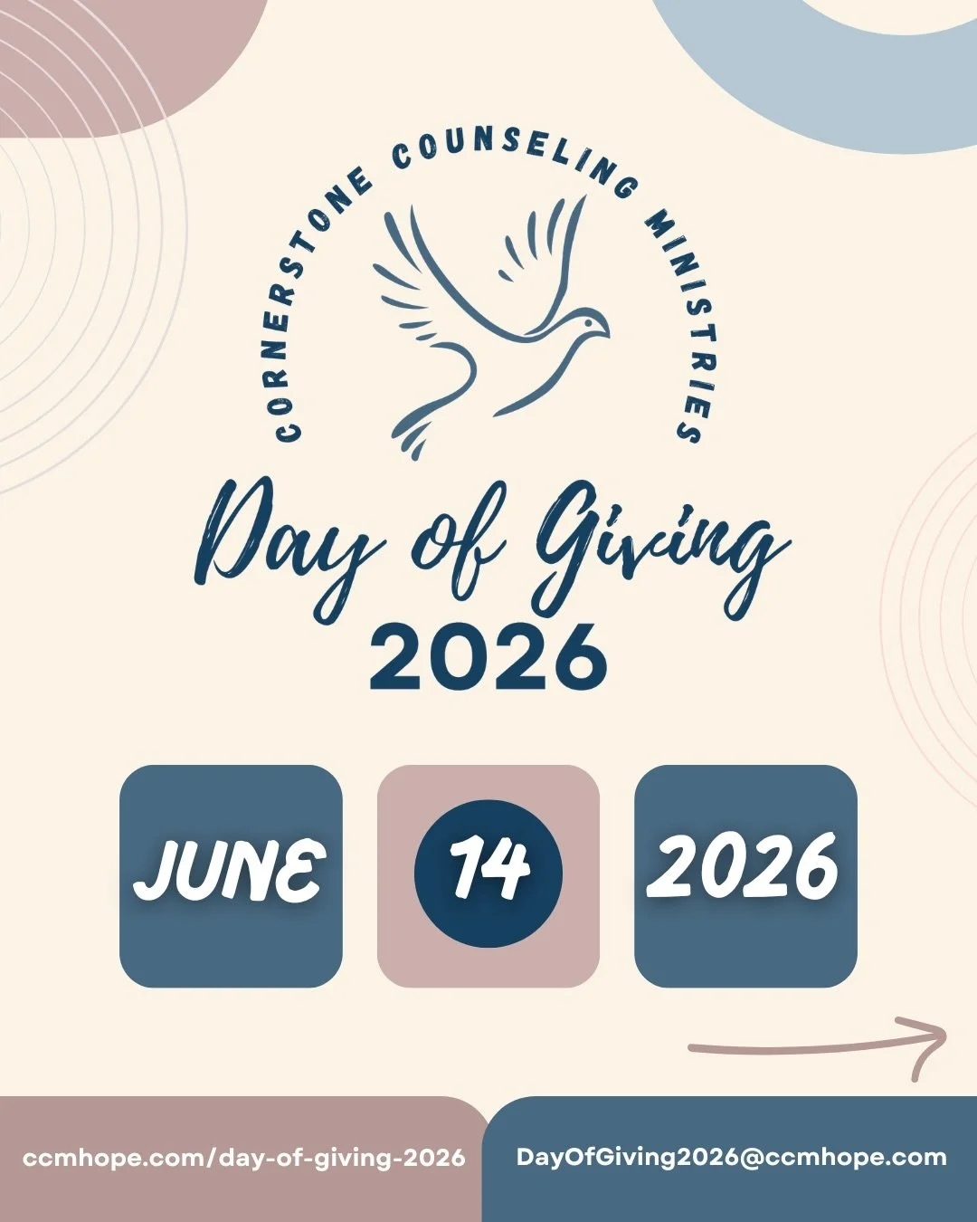 One day.
One community.
Real impact.

On June 14, Cornerstone Counseling Ministries will come together with our community for a 24-hour Day of Giving centered around one shared mission:

✨Bringing hope, healing, and support within reach for more peop
