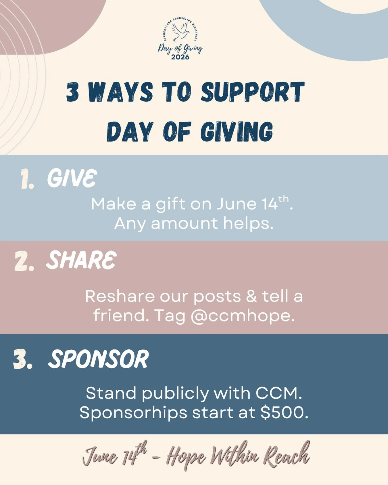 You don&rsquo;t have to do everything to make a difference on June 14 &mdash; you just have to do something. 

Here are 3 ways to be part of our Day of Giving 👇

1️⃣ GIVE &mdash; A gift of any size helps make care more accessible. Big or small, it a