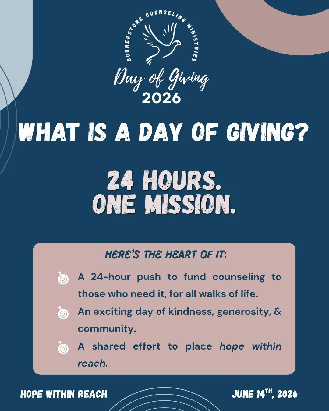 What exactly is a Day of Giving? 💙 

It's 24 hours where our whole community comes together so that counseling stays within reach for anyone who needs it. 

Every gift is multiplied through partner matches and community challenges &mdash; so whether