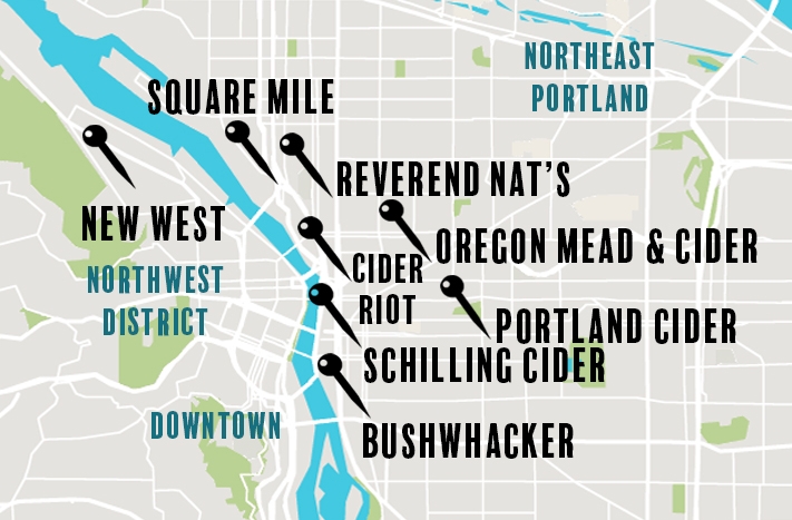 Map of Cider Taprooms in Portland