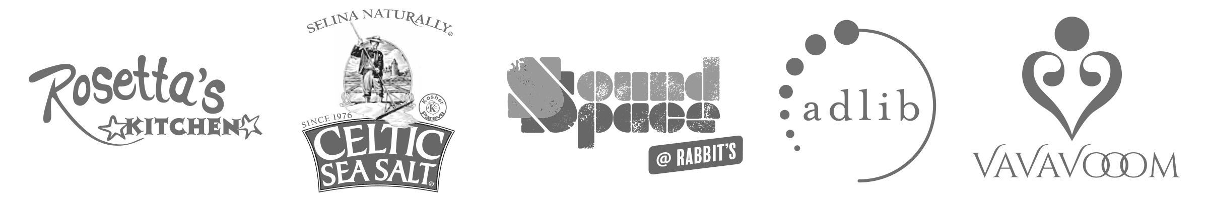 Our cliente logos. Rosetta’s, Celtic Sea Salt, Sound Space Asheville and Adlib Clothing.