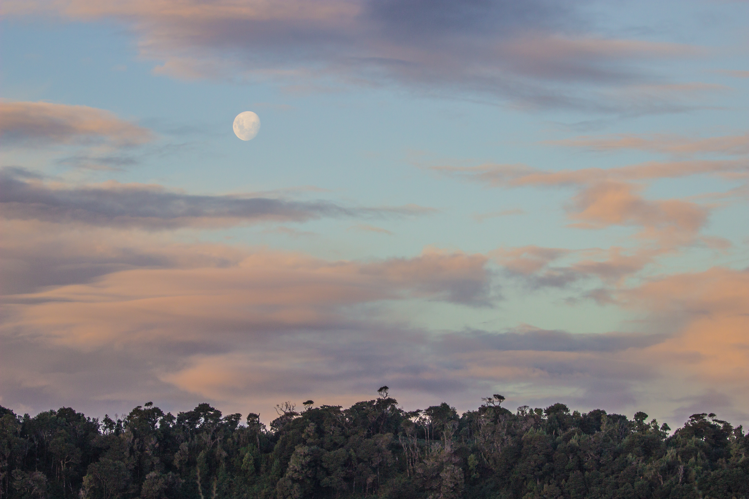Sunset light and the moon seen from the lookout tower in Inío.
