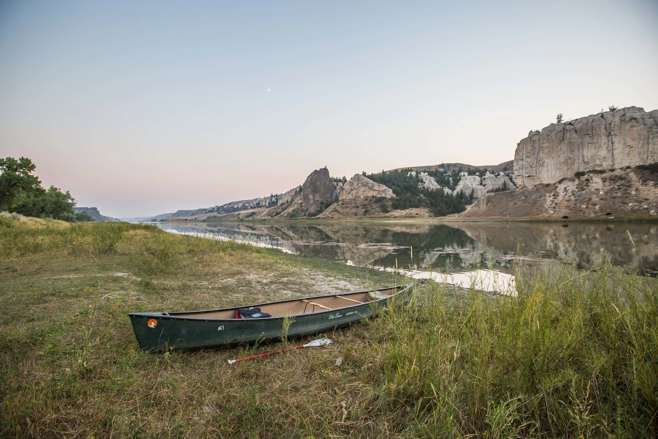 Our canoe parked next to the first campsite in the national monument