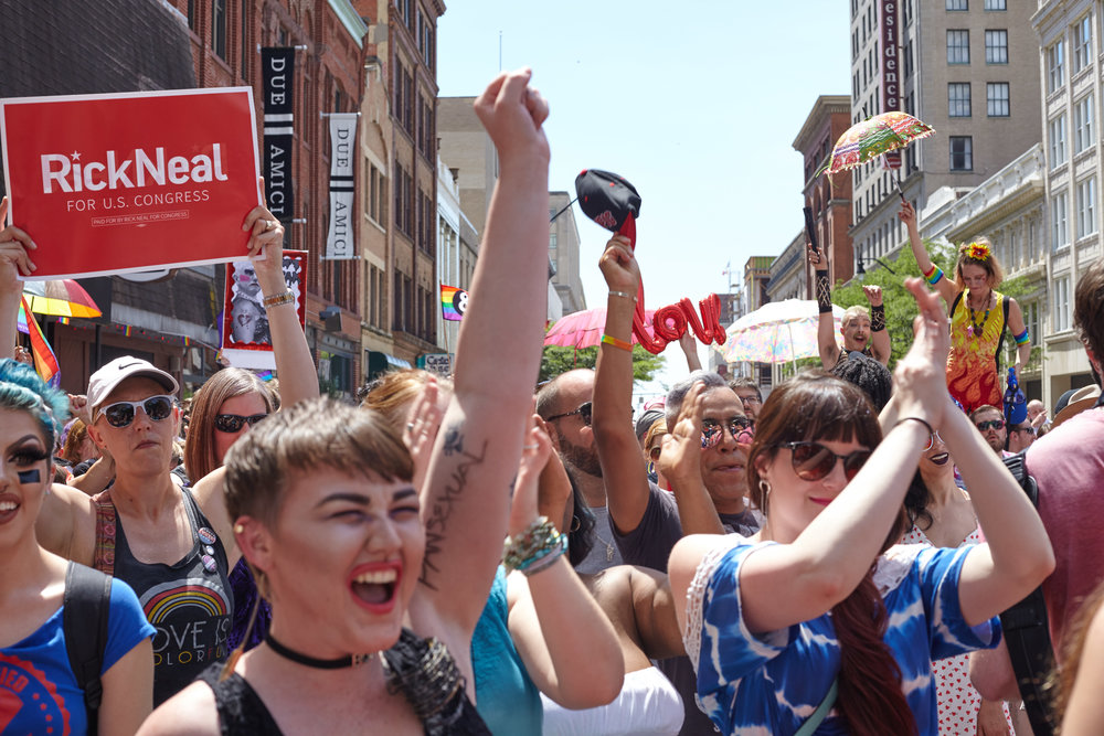 Big Gay Dance Party attendees cheer. 