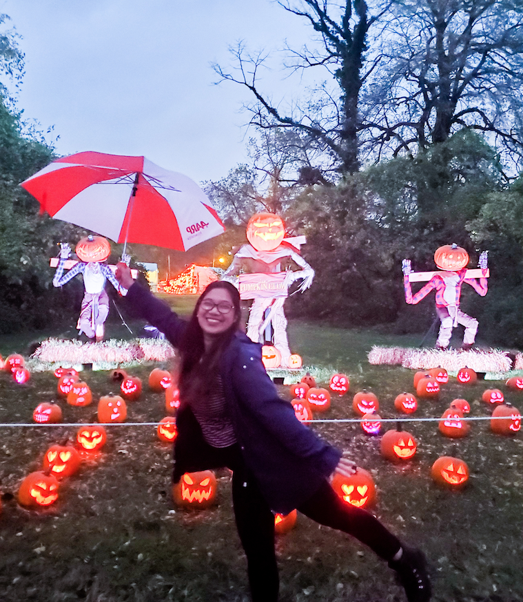 I am astounded how carefully pumpkins are carved. This is my most favorite thing about halloween. I remember just watching spooky cartoon pumpkins on the TV as a child and now I got to see these kinds of art up close. Back in my country, from the province I'm from my extended family come together and visit our passed loved ones and light a candle for them. Kids and cousins (including me) would gather melted wax from the candle and make it into our own sculpture. It is one of the best memories I have! Danielle Eva Sia / Louisville, KY
