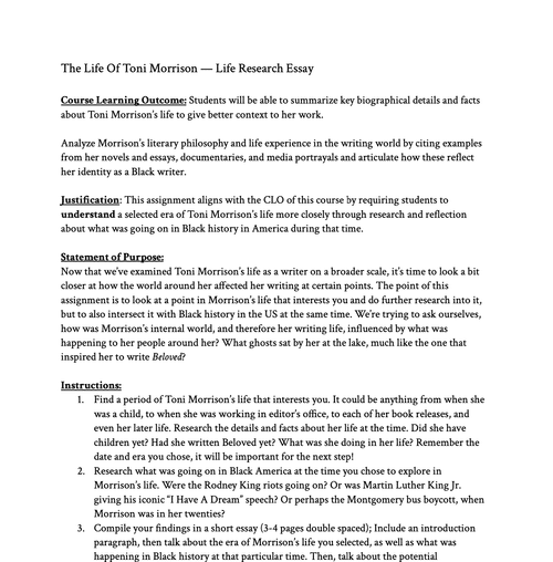 Life Research Essay - Summative Assignment