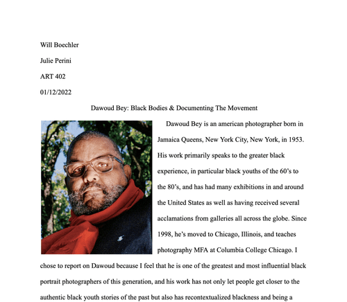 Photographer Report - Dawoud Bey