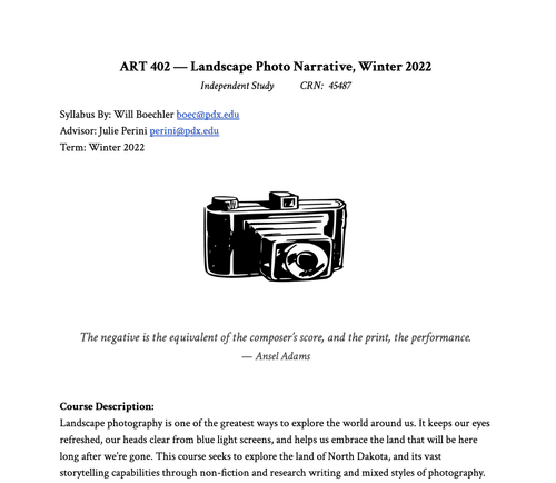 Landscape Photo Narrative Syllabus