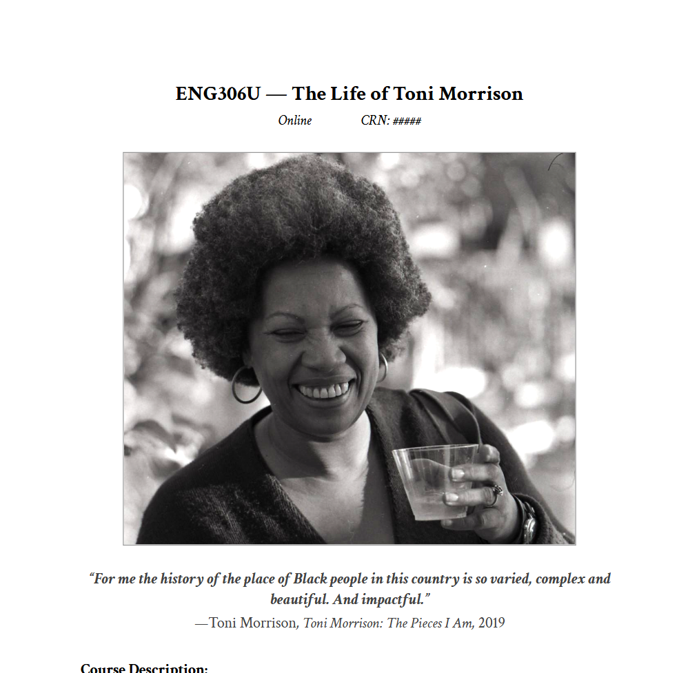 The Life Of Toni Morrison Syllabus