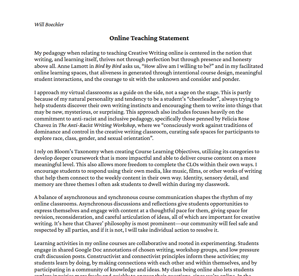 Online Teaching Statement