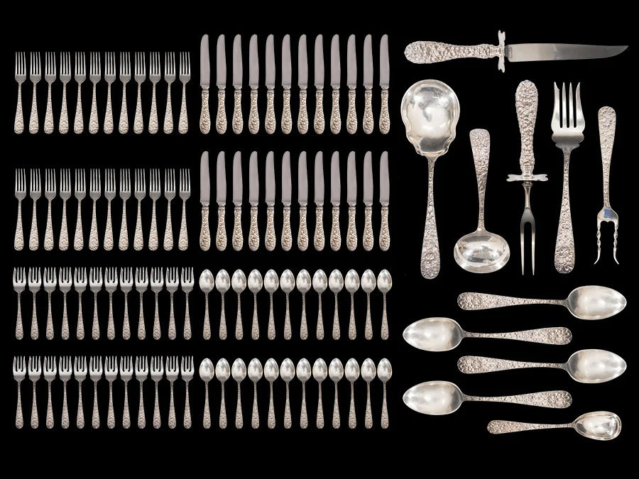 Stieff Co. Rose Pattern Dinner Service for 24 with 11 Service Pieces