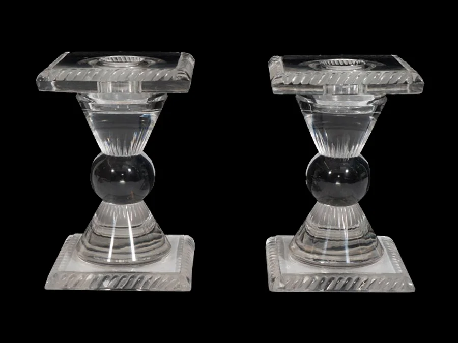Vintage Pair of Lalique Frosted Glass Candlesticks&nbsp;