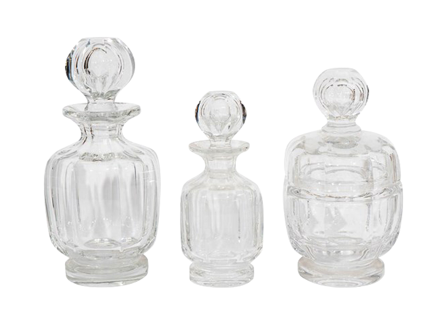 A Three-Piece Clear Glass Baccarat Dresser Set&nbsp;