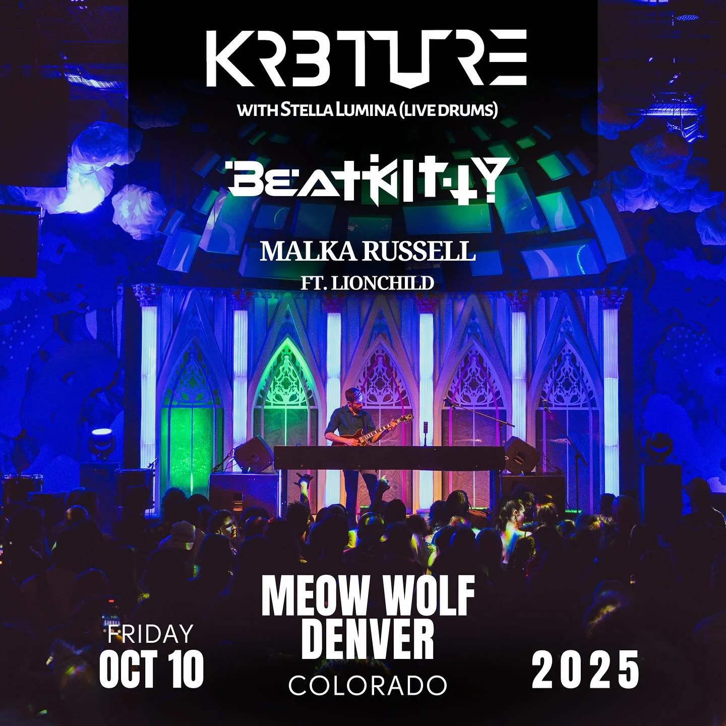 Denver fam! See you soon at @meow__wolf @convergencestation with @beatkittymusic @malkahenna with @lionchildofficial, plus live drums by @stellaluminaofficial ✨link in bio for tickets